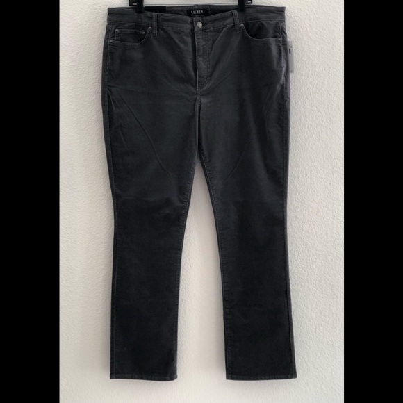 Women’s Pants Ralph Lauren Size 18 Waist 34 Mid-Rise Gray Velvet 98% Cotton New - Picture 1 of 8
